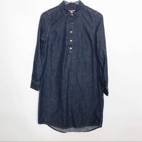 Tommy Hilfiger chambray pullover dress gold button - Picture 2 of 8